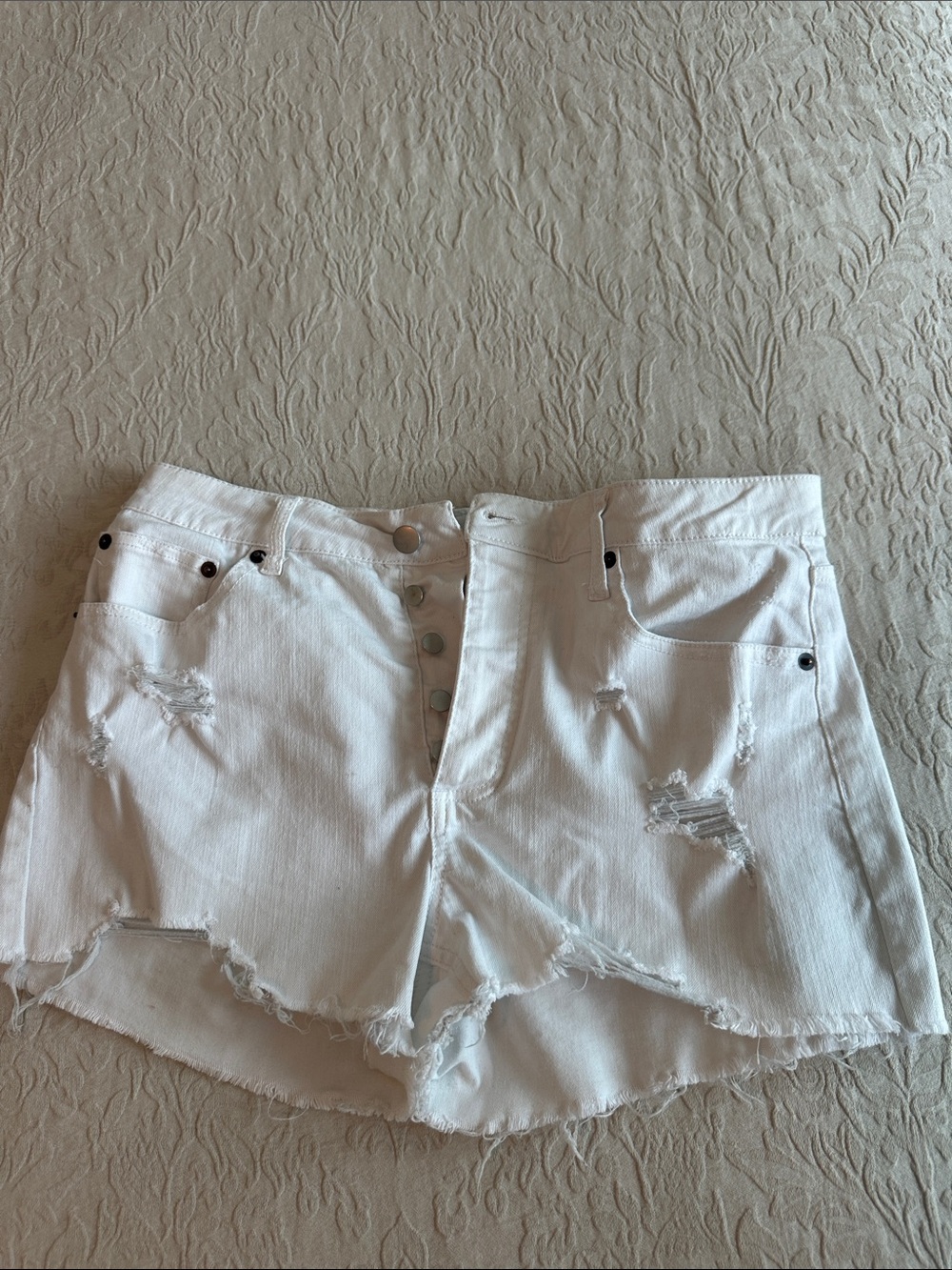 Steve Madden White Distressed High-Rise Denim Shorts